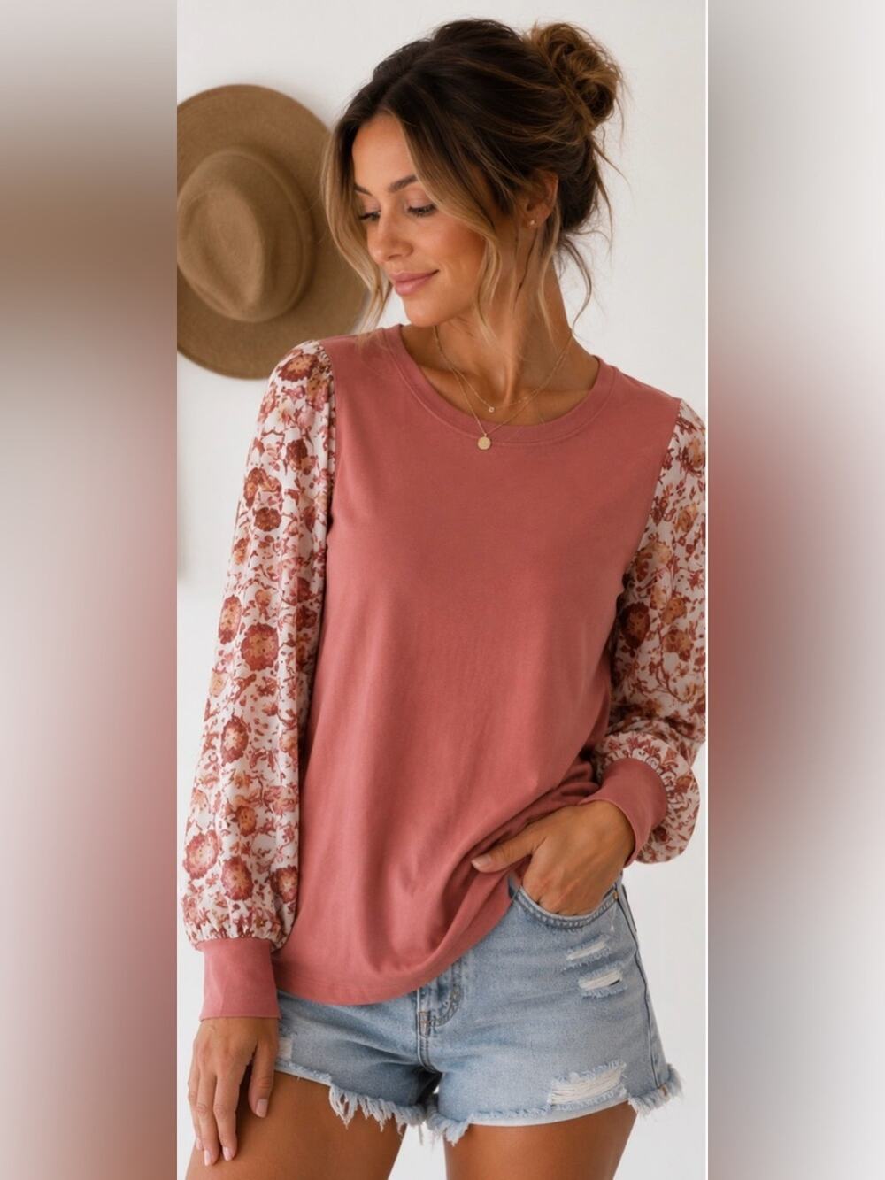 Les Amis Floral Balloon Sleeve Top – Size Medium – Excellent Used Condition